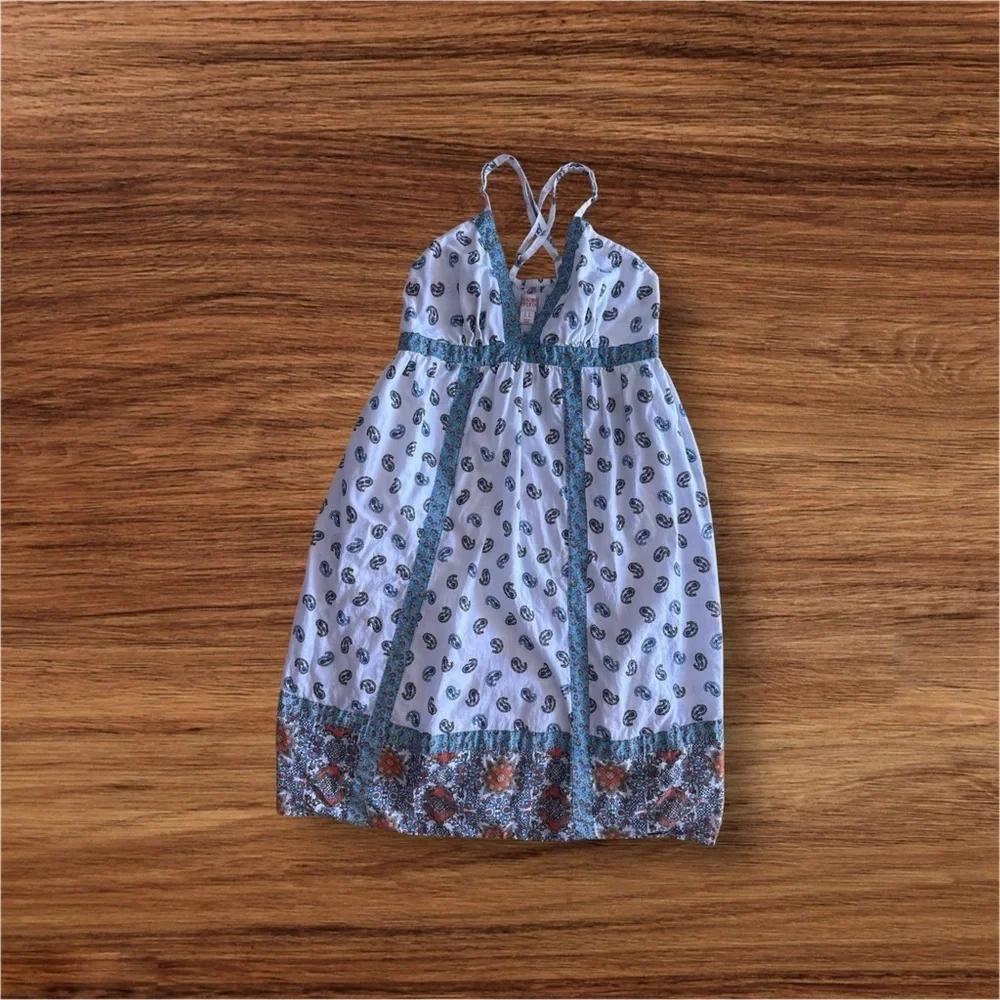 Vintage mossimo supply co hippie babydoll white blue patterned dress summer L - Picture 2 of 11